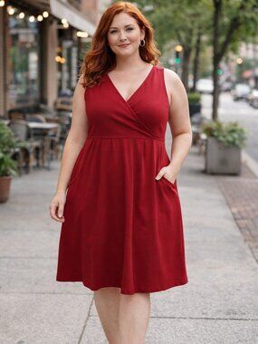 Eddie Bauer Red Sleeveless Dress | V-Neck Empire Waist